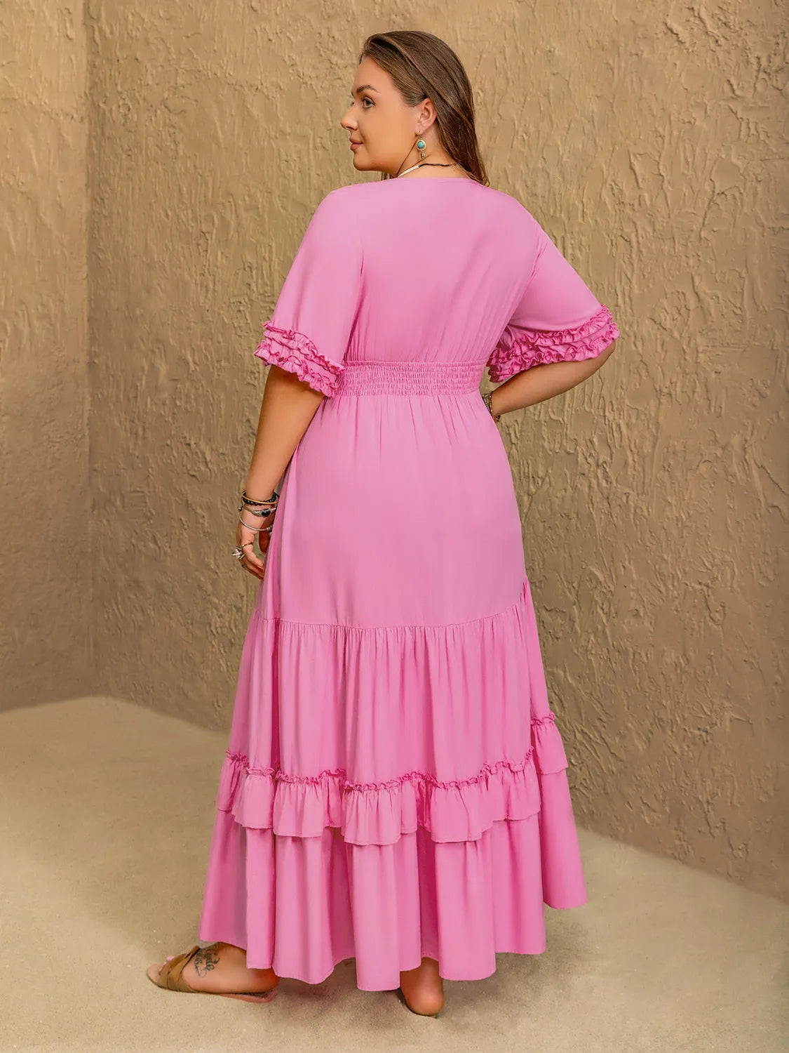 Plus Size V-Neck Half Sleeve Maxi Dress - Dresses