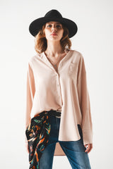 Chemise oversize avec détails de poche en beige