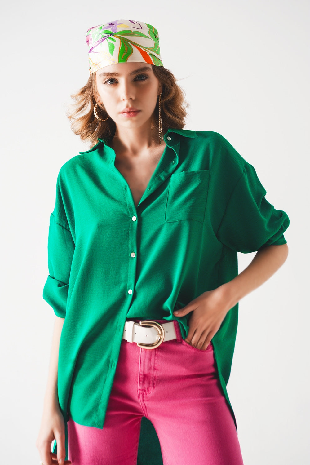 Pocket detail oversized shirt in green - Shirts
