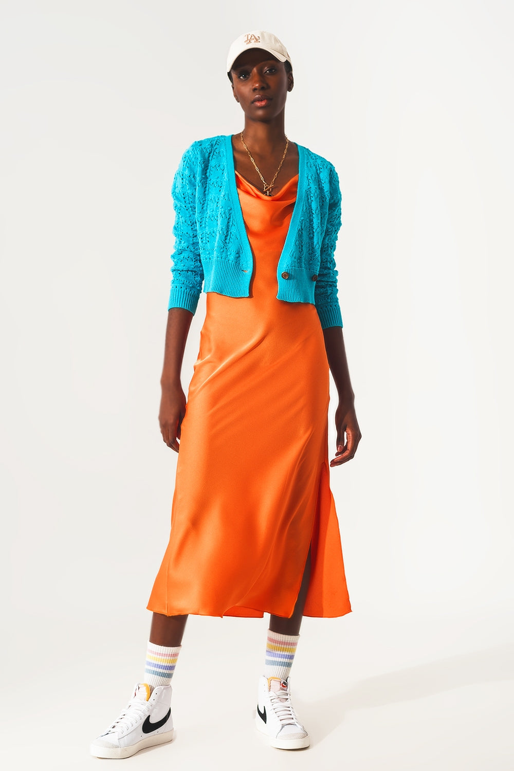 Pointelle knitted cardi in blue - Jumpers