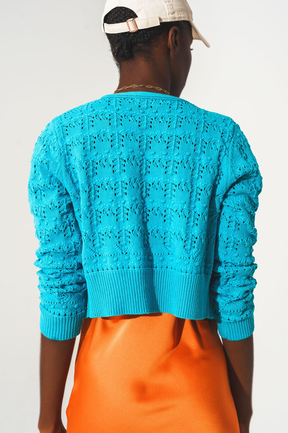 Pointelle knitted cardi in blue - Jumpers