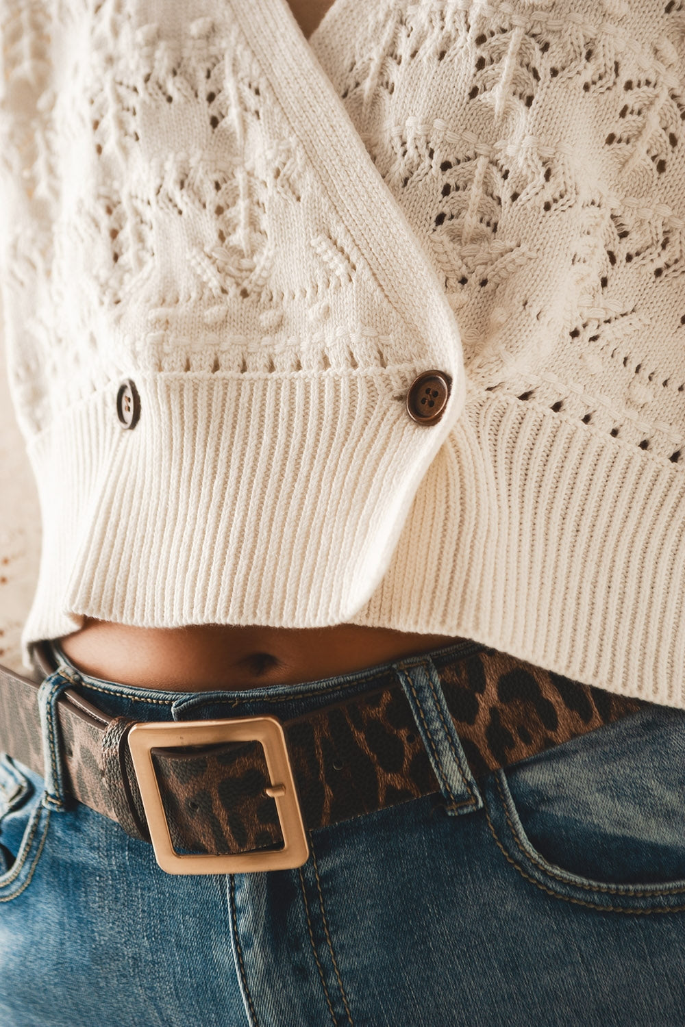 Pointelle knitted cardi in cream - Jumpers