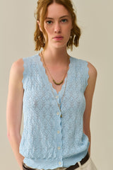 Pointelle Knitted Vest With Scalloped Edges in Baby Blue