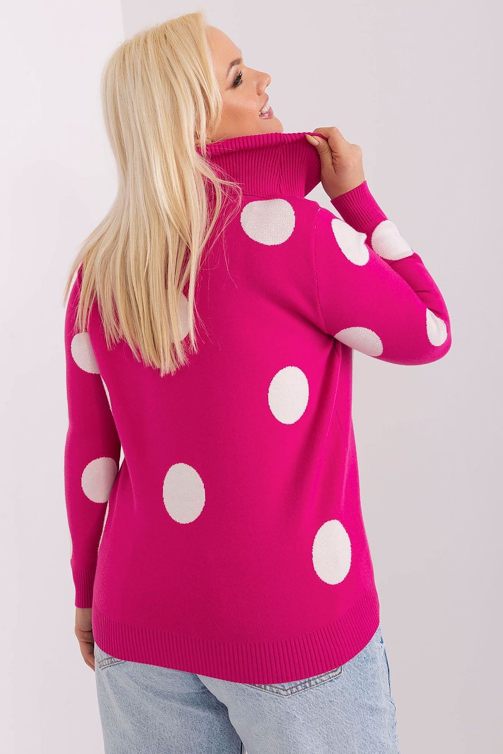 Factory Price Polka Dot Plus Size High Neck Jumper -