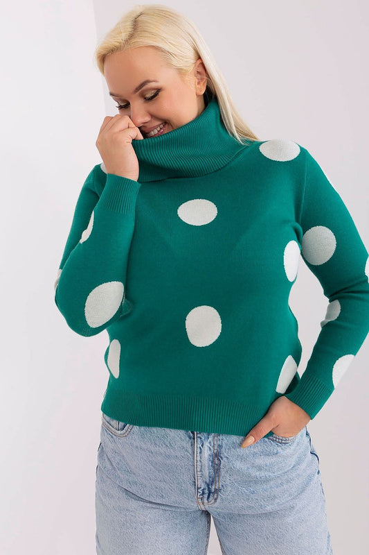 Factory Price Polka Dot Plus Size High Neck Jumper green -