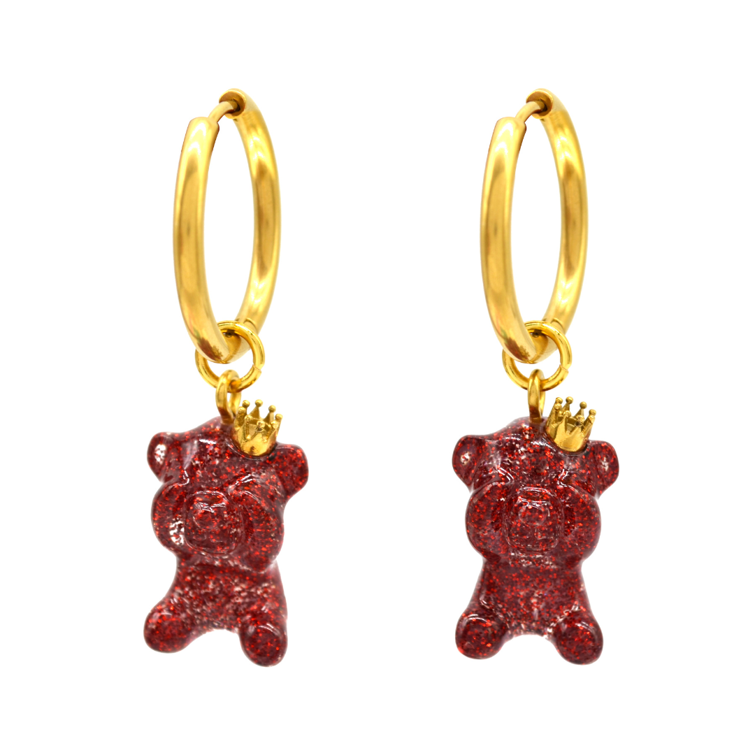 Polyresin Bear Maroon Drop Earrings - EARRINGS