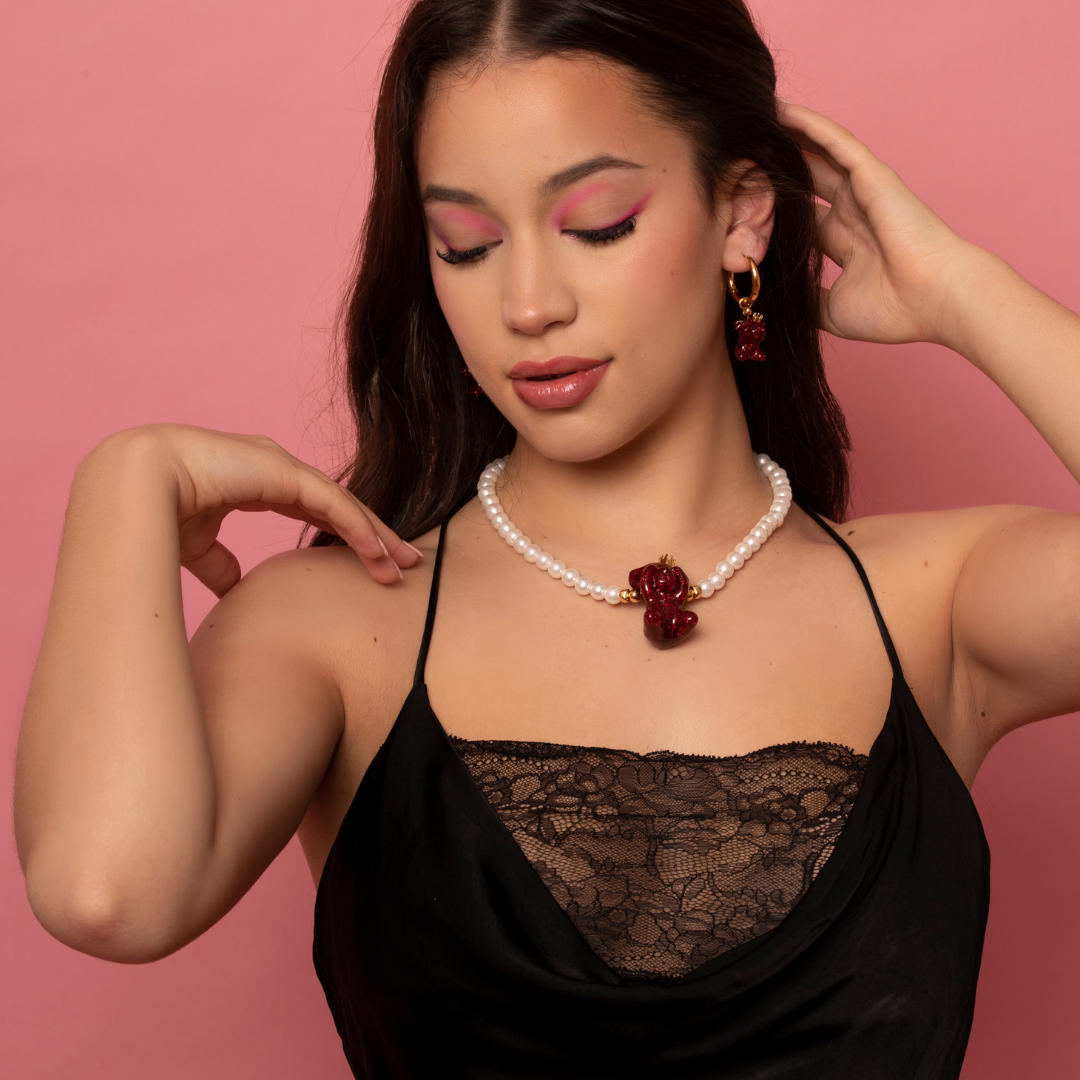 Polyresin Bear Maroon Drop Earrings - EARRINGS