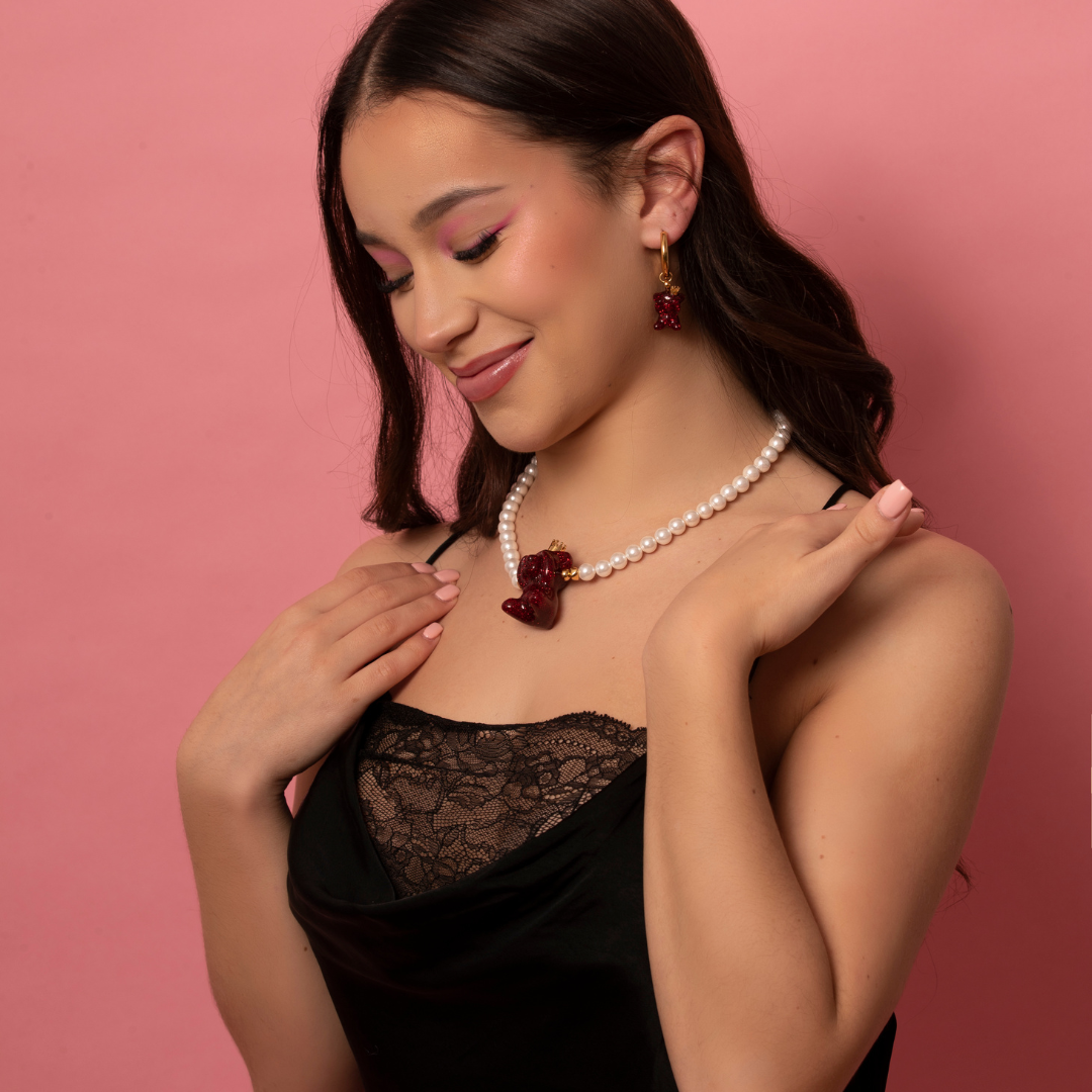 Polyresin Bear Maroon Drop Earrings - EARRINGS