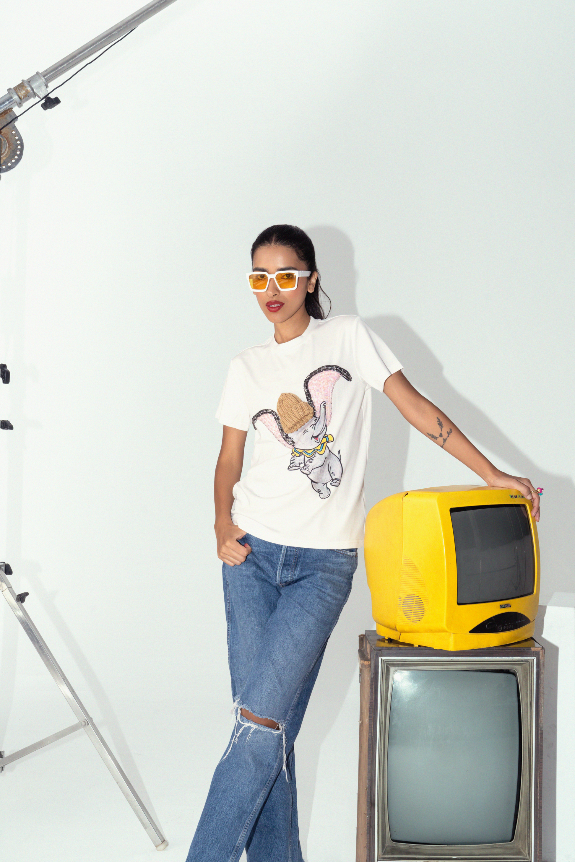 Pop Art Humpty Hand-Embroidered Cotton T-Shirt White - T-Shirts