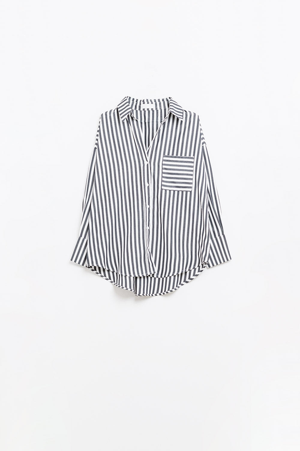 Poplin shirt with vertical stripes in black and chest pocket - Shirts
