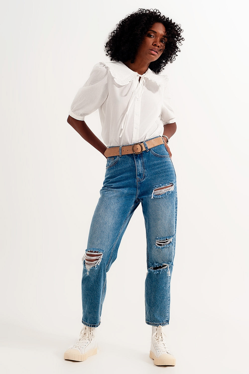 Prairie collar blouse in white - Blouses