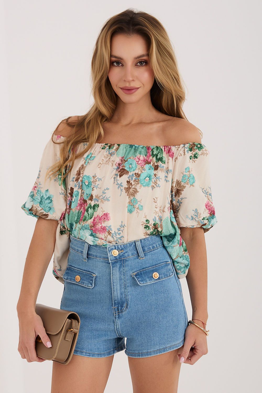 Floral Print Blouse Off-Shoulder Style - Blouses