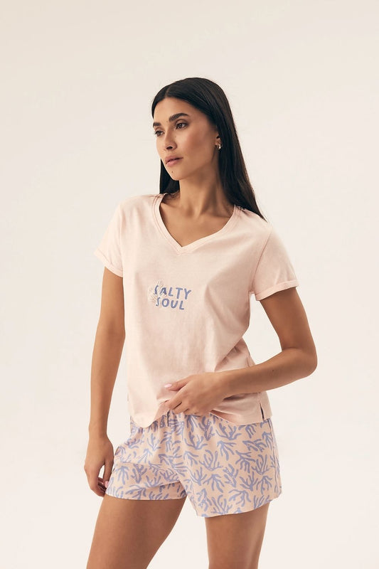 BoutiqueLua Printed Ladies Pyjama Shorts Set pink - Pyjama Set