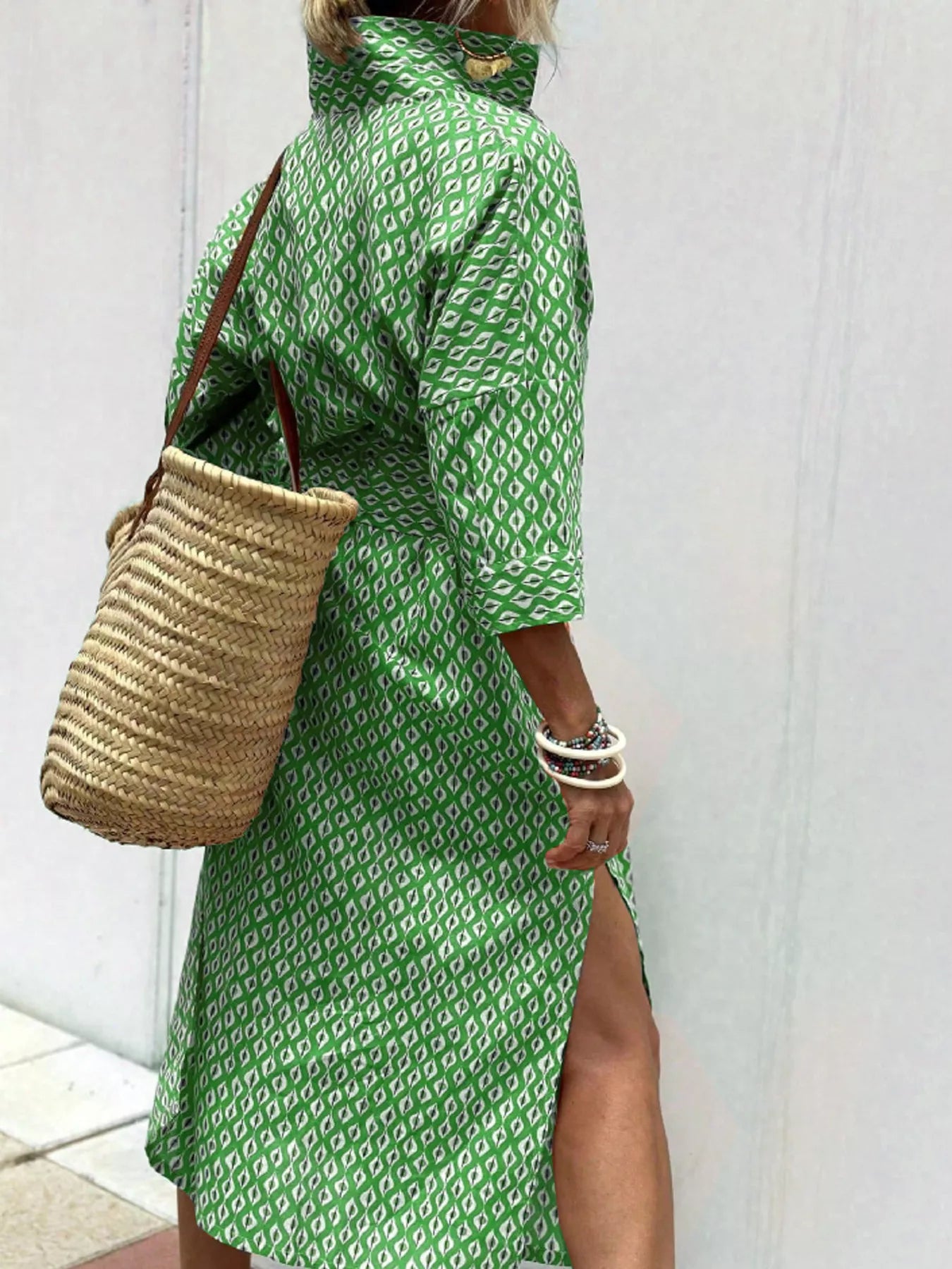Full Size Printed Button-Down Midi Dress Plus Size - Dresses