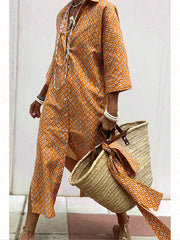Full Size Printed Button-Down Midi Dress Plus Size