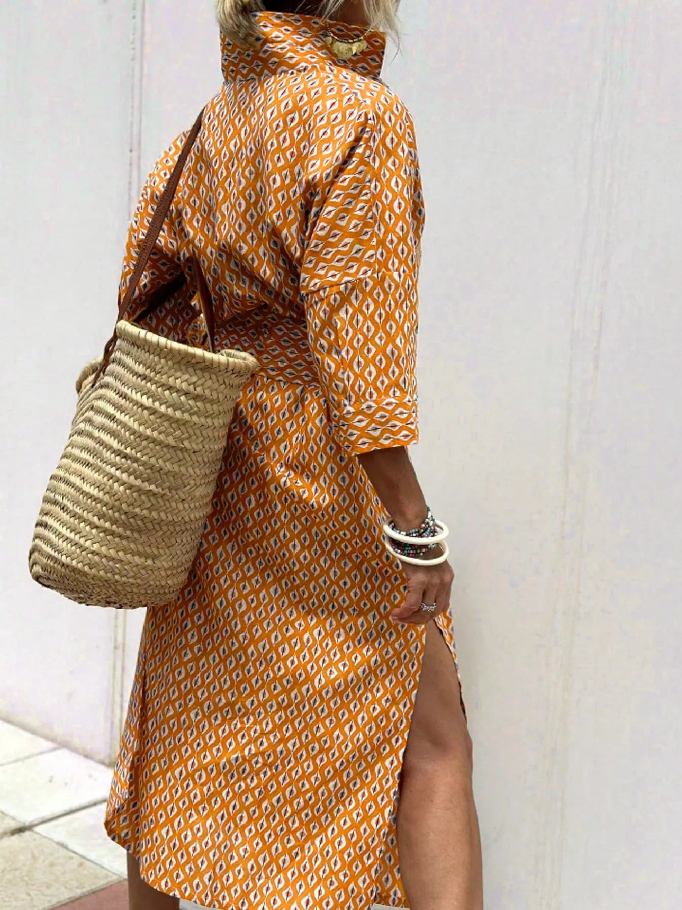 Full Size Printed Button-Down Midi Dress Plus Size - Dresses