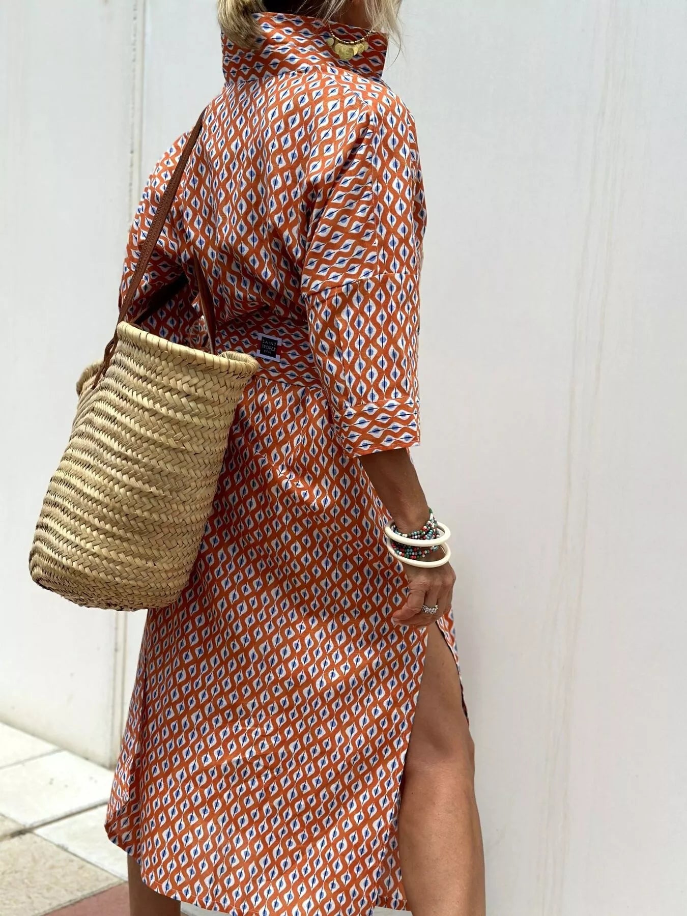 Full Size Printed Button-Down Midi Dress Plus Size - Dresses