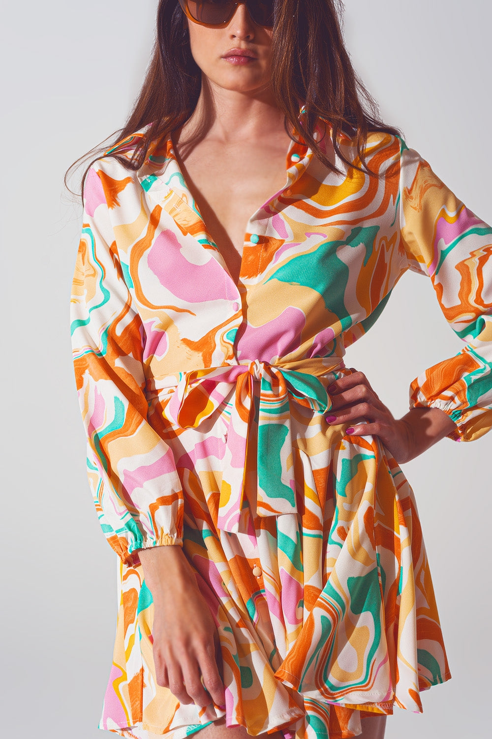 Psychedelic Printed Dress in Multicolor - Dresses