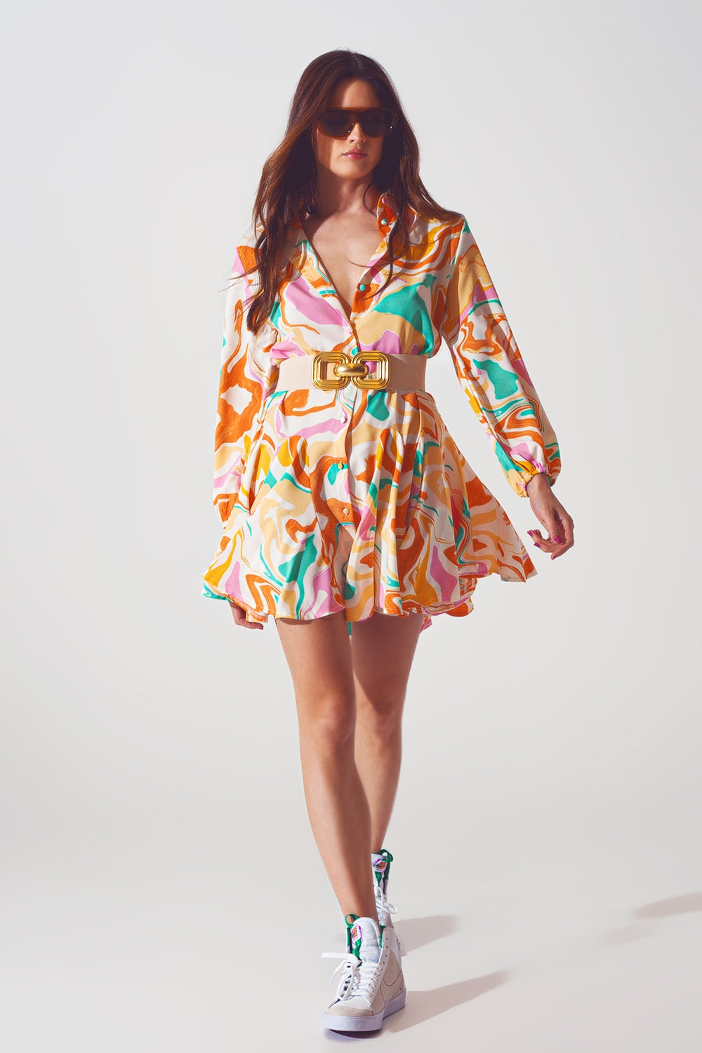 Psychedelic Printed Dress in Multicolor - Dresses