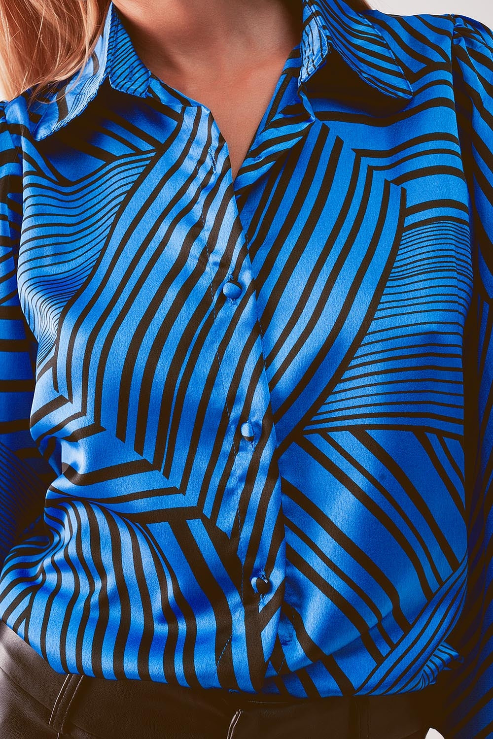 Puff sleeve printed blouse in blue - Blouses