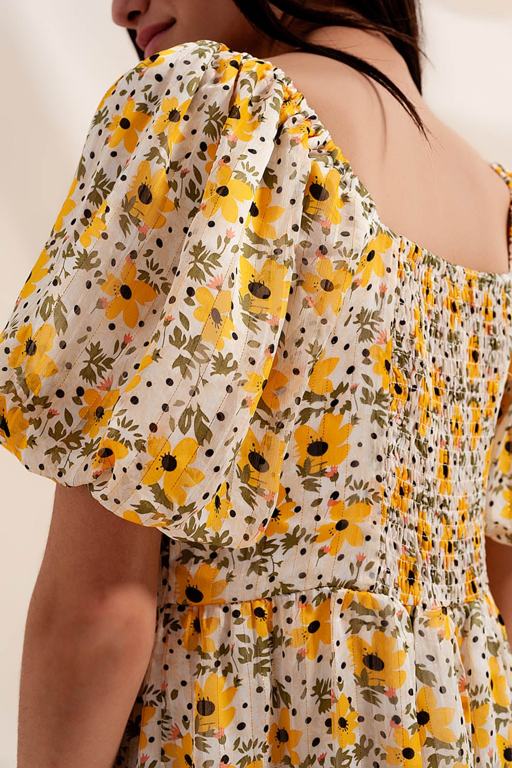 Puff sleeve smock dress in yellow - Dresses