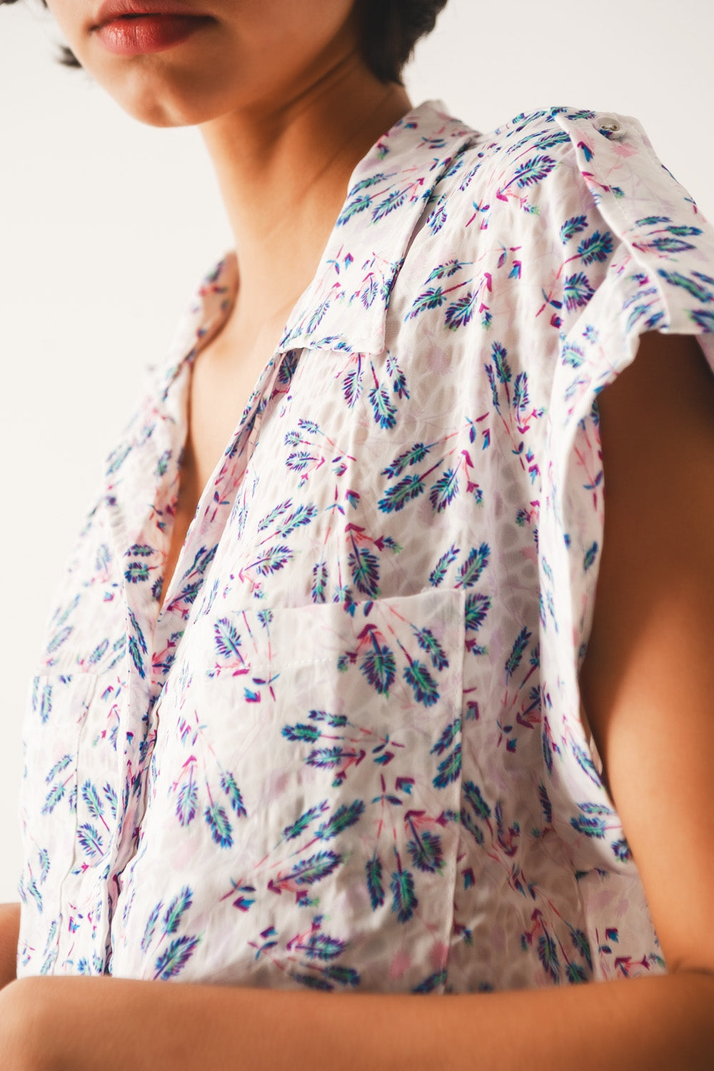 Purple blouse with pockets and floral print - Blouses