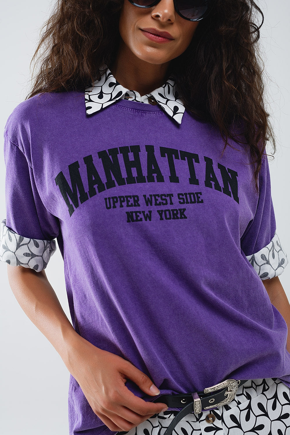 Purple relaxed T-shirt with manhattan text - T-Shirts