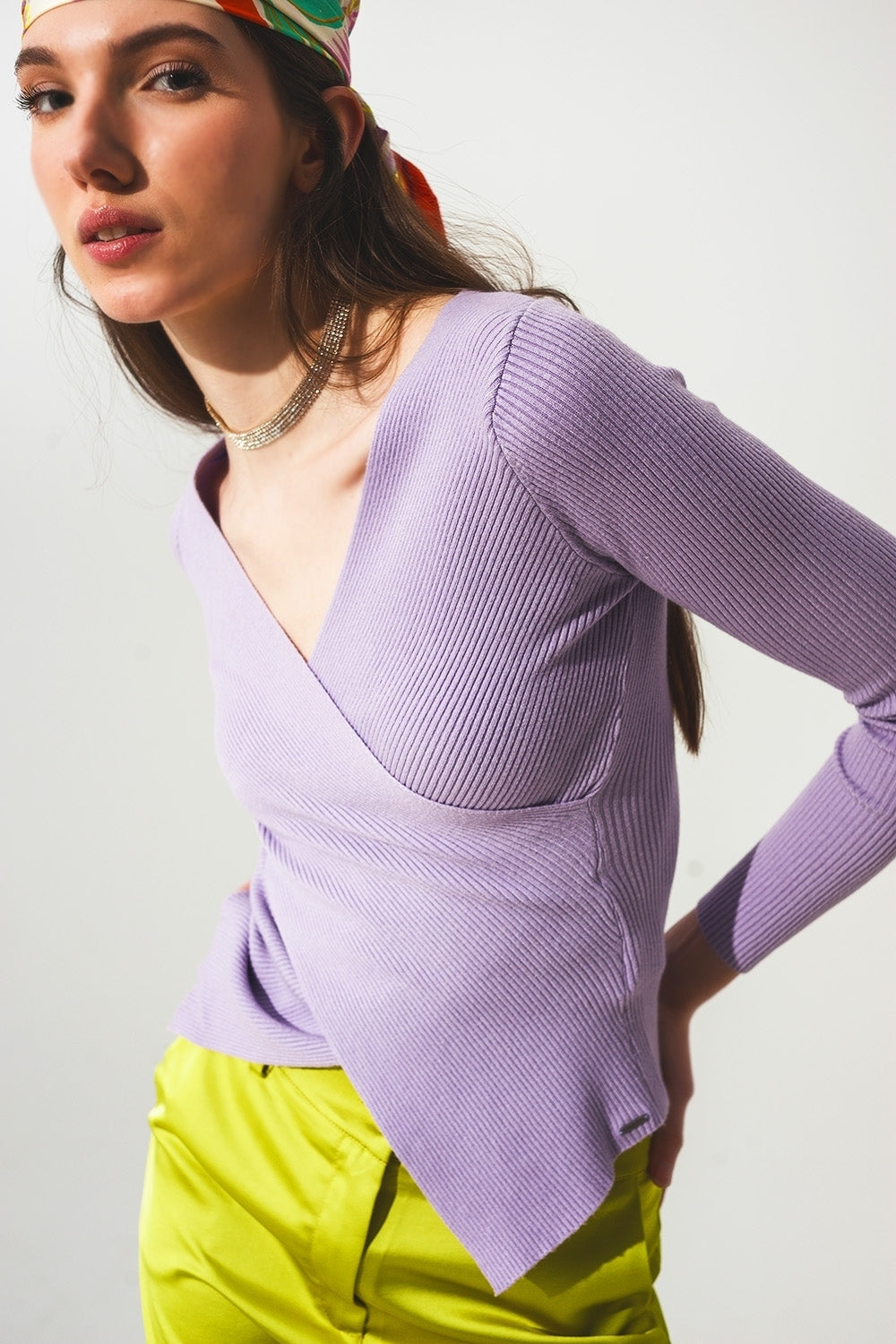 Purple ribbed v neck sweater - Jumpers