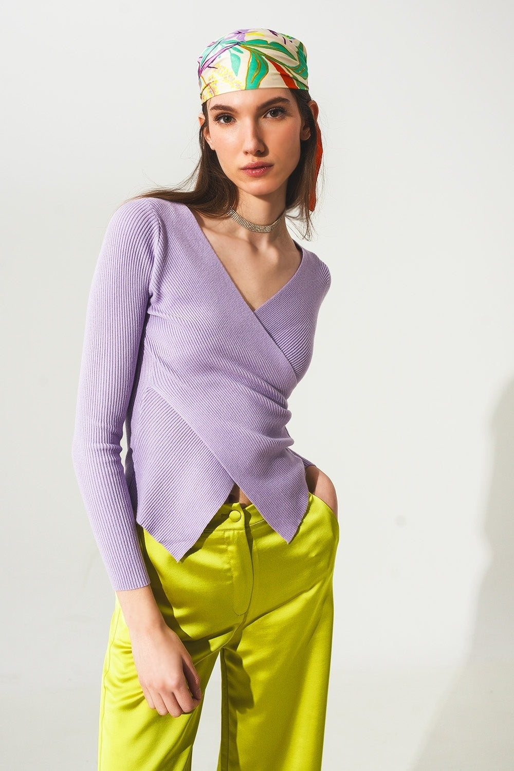Purple ribbed v neck sweater - Jumpers