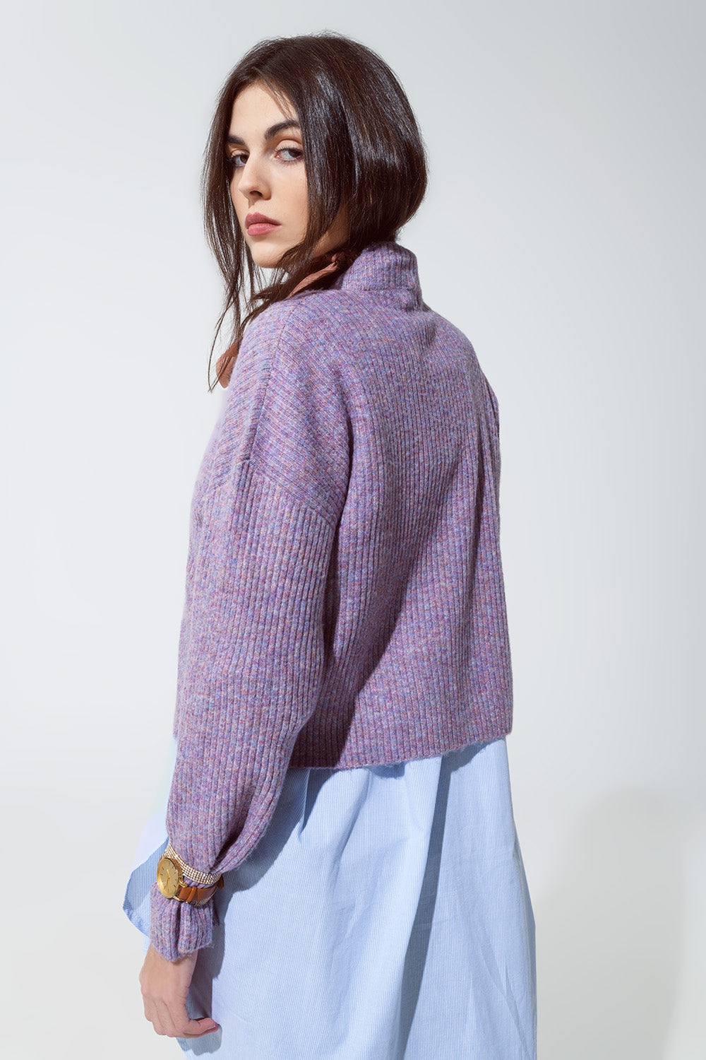Purple soft ribbed turtleneck sweater - Jumpers