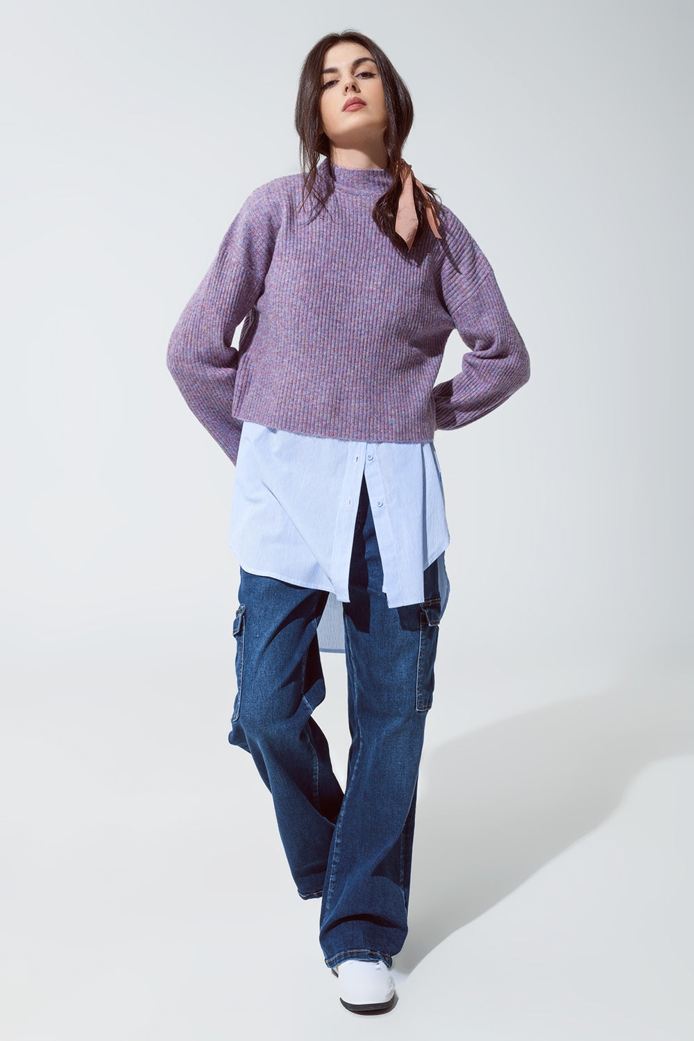 Purple soft ribbed turtleneck sweater - Jumpers