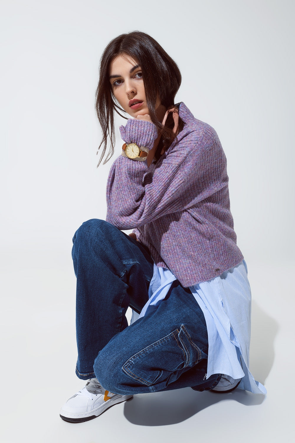 Purple soft ribbed turtleneck sweater - Jumpers