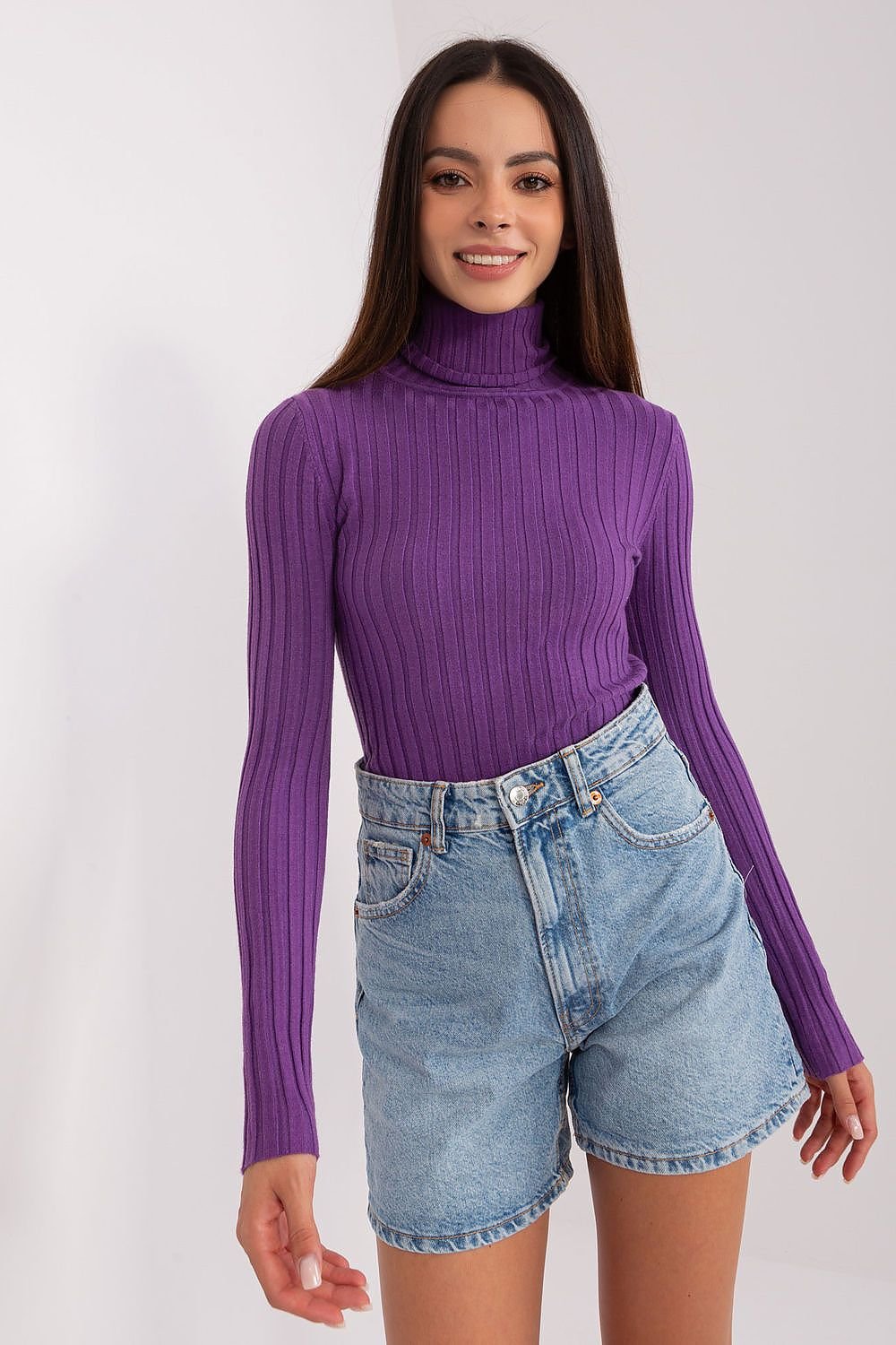 Long Sleeve Purple Turtleneck Top for women violet - Tops