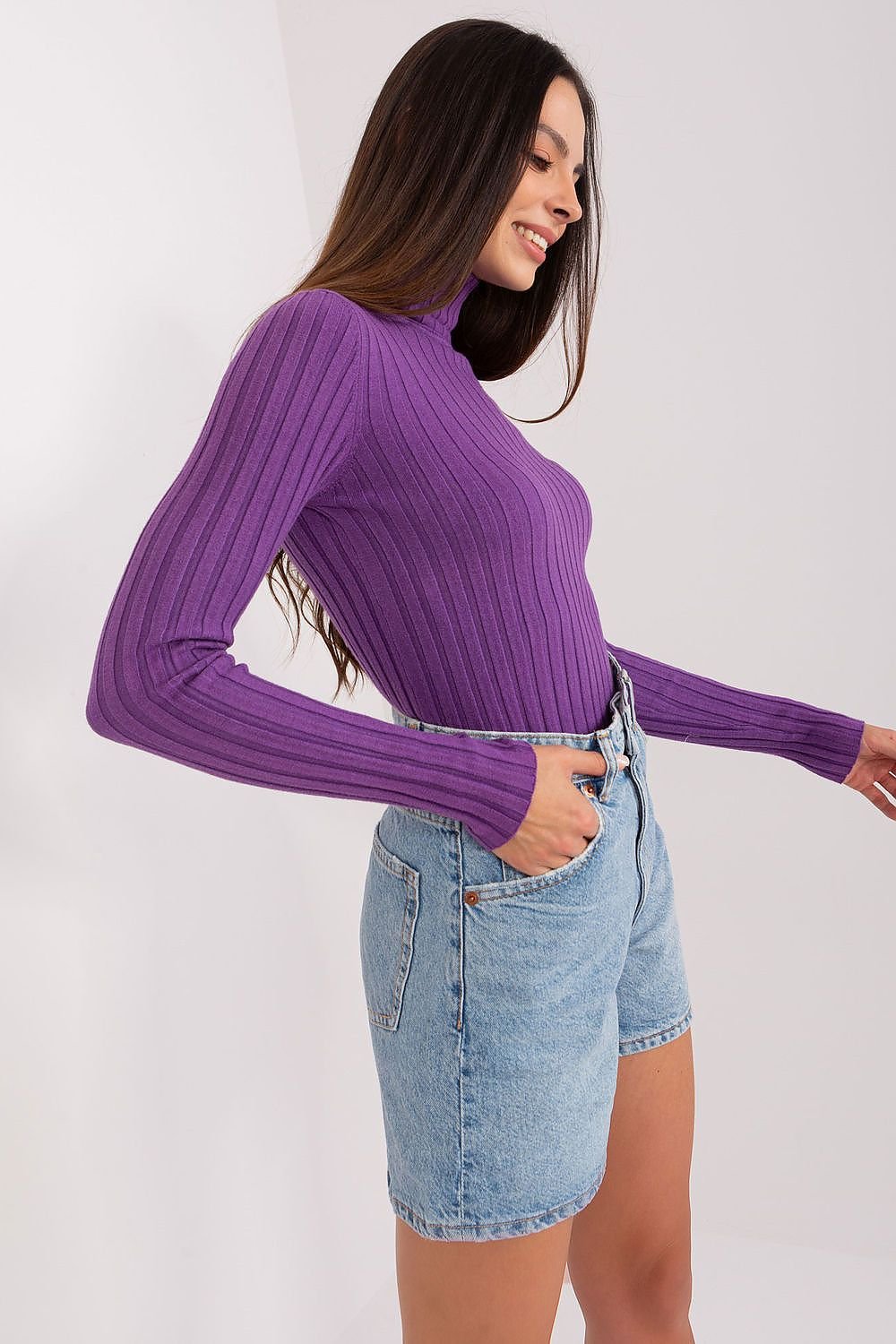 Long Sleeve Purple Turtleneck Top for women - Tops