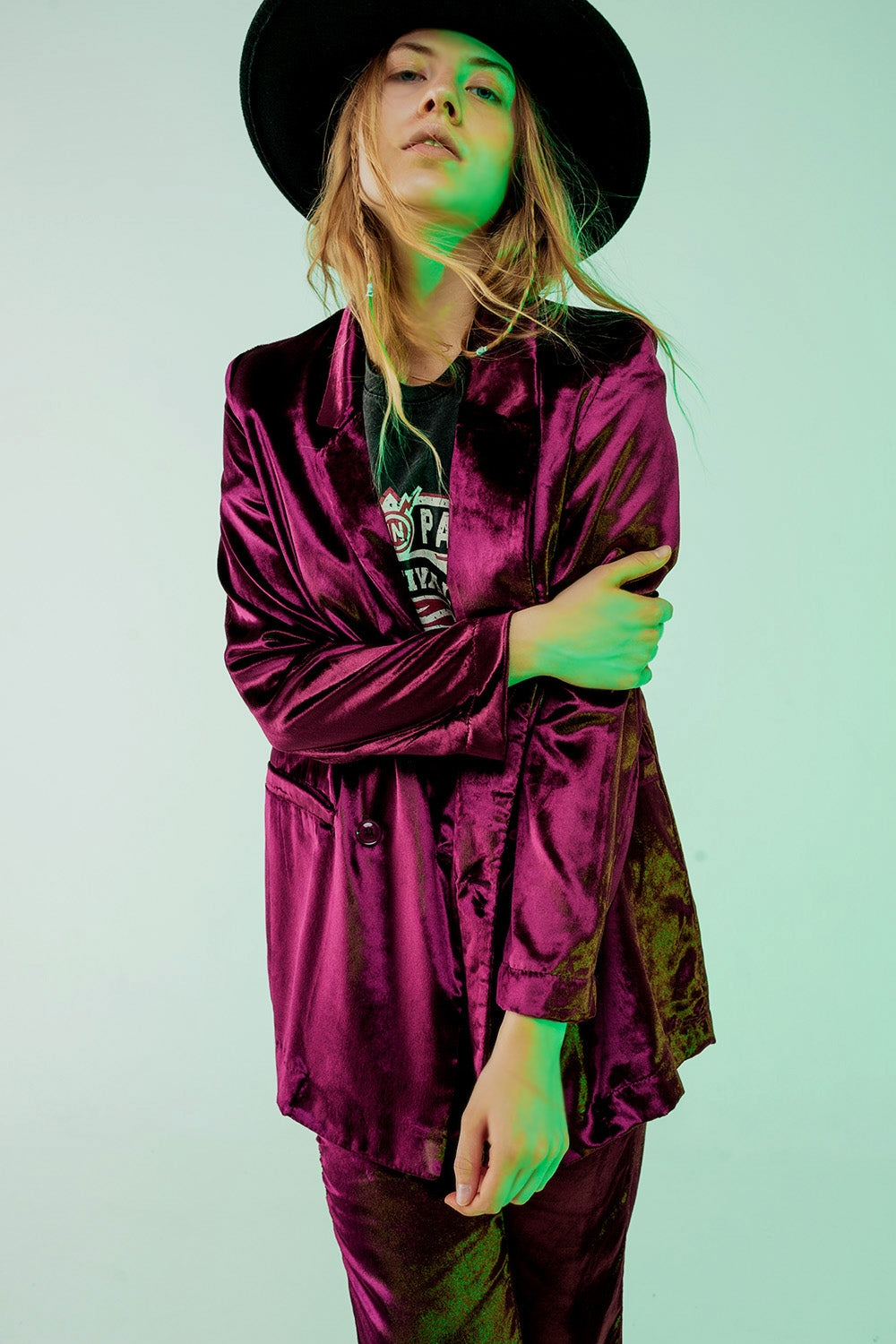 Purple velvet oversized blazer - Blazers