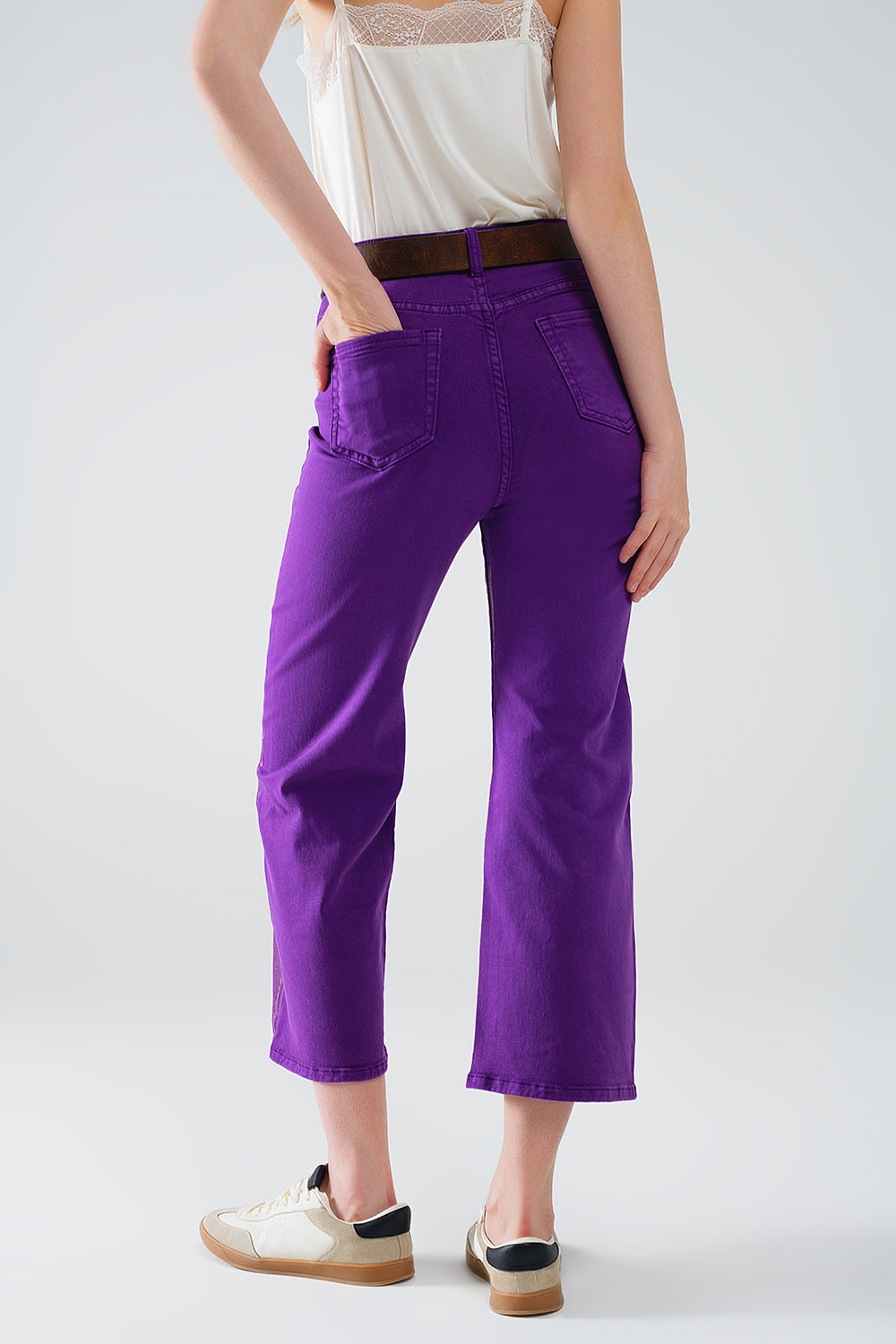 Purple Wide Leg Jeans With Metallic Finish In Gold - Jeans
