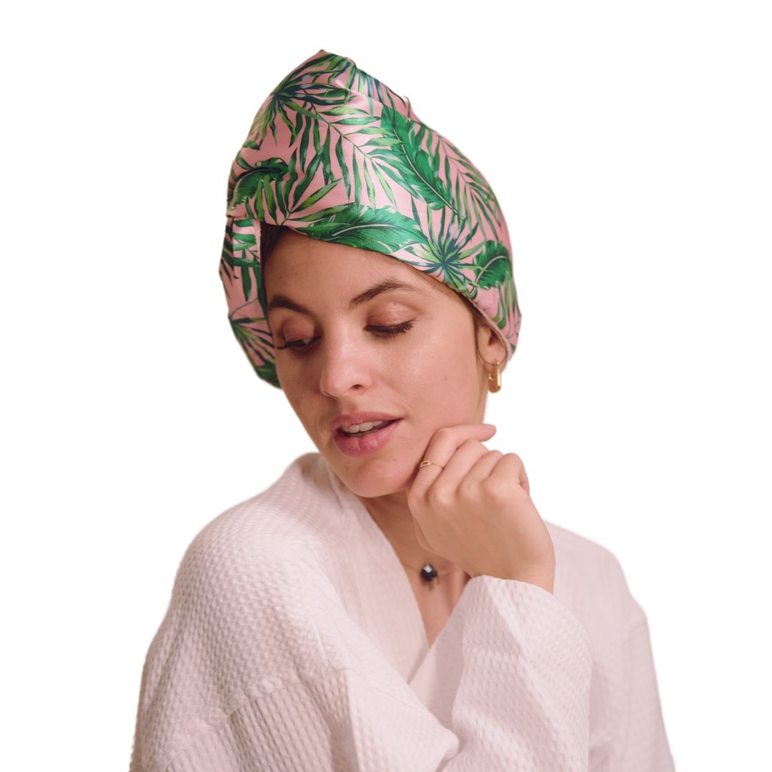 Quick Dry Satin Hair Towel Turban - Palm Print - Hair Turban