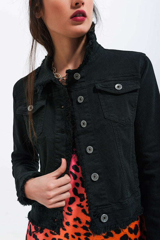 Raw edge black denim jacket - Jackets