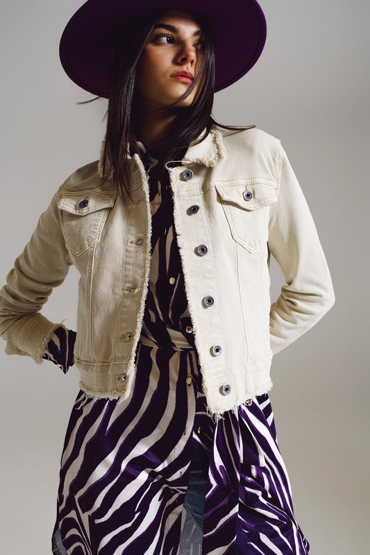 Raw edge denim jacket in beige - Jackets
