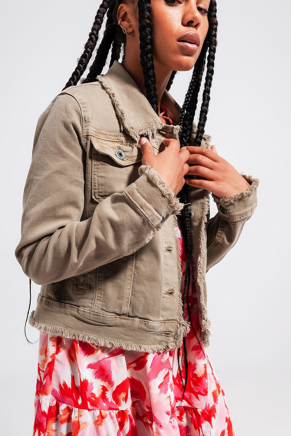 Raw edge denim jacket in gray - Jackets