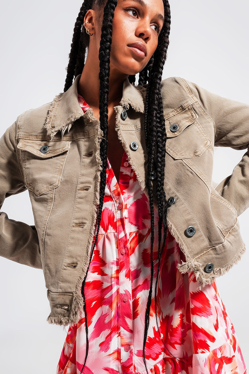 Raw edge denim jacket in gray - Jackets