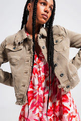 Veste en jean à bords bruts en gris