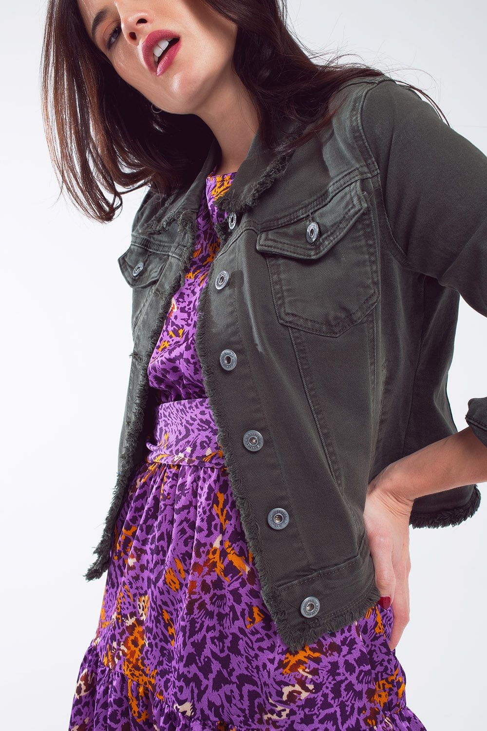 Raw edge denim jacket in military Green - Jackets