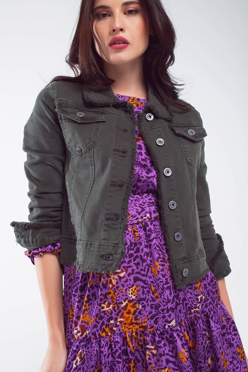 Raw edge denim jacket in military Green - Jackets