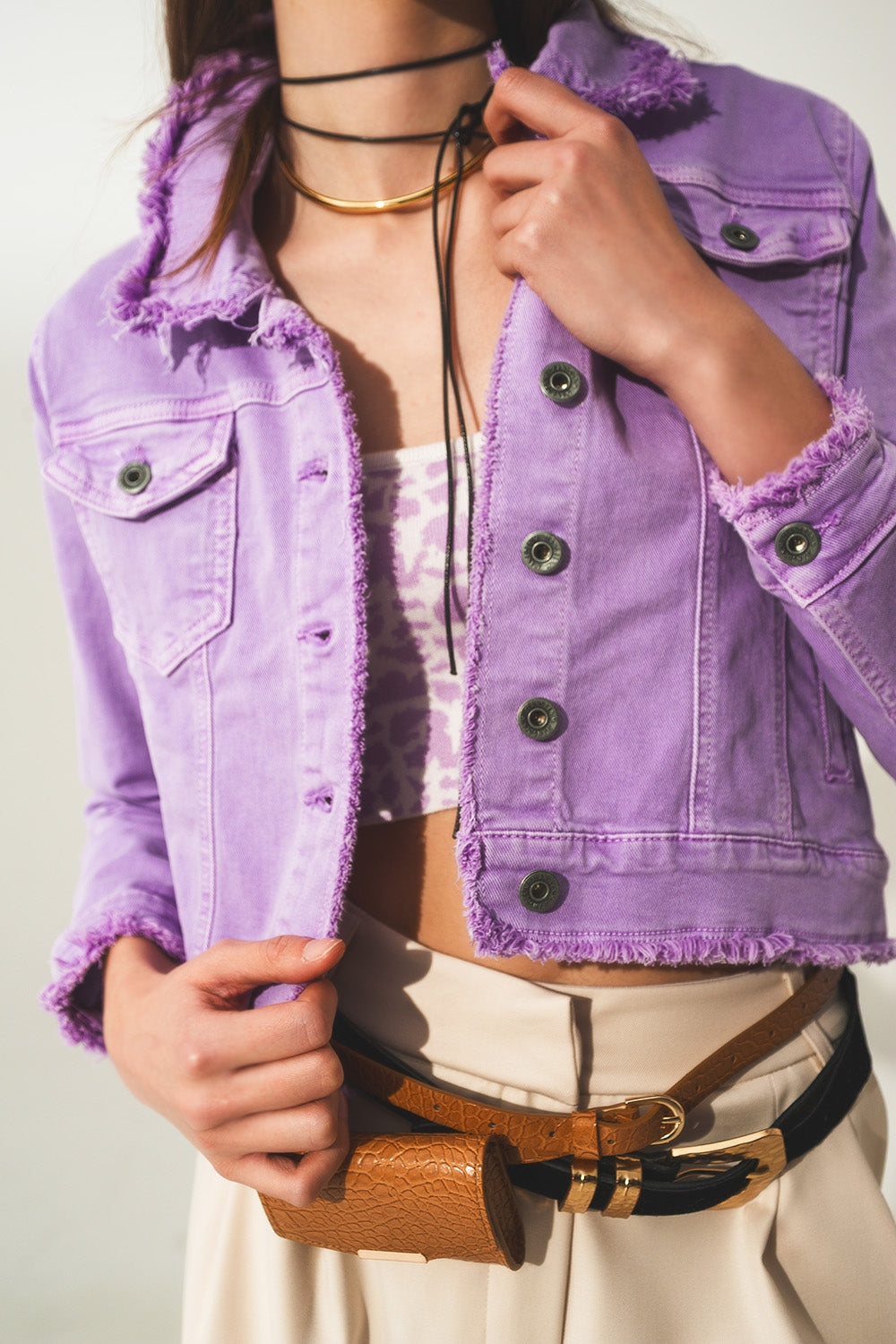 Raw edge denim jacket in purple - Jackets