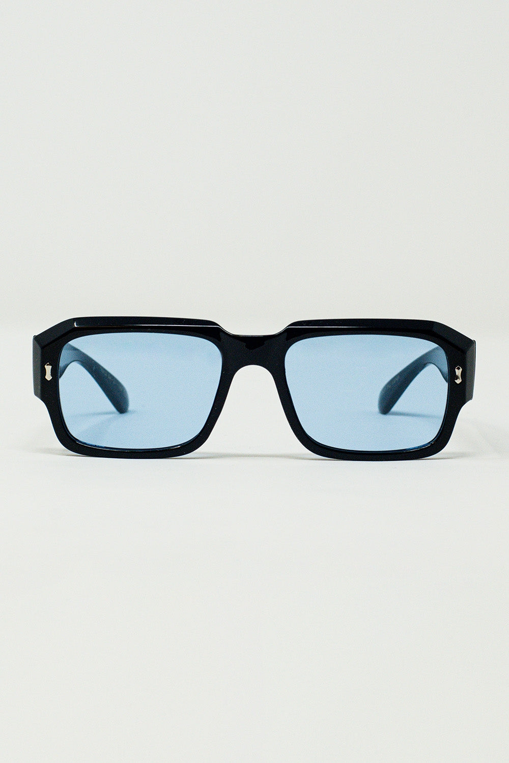 Rectangular Black Frame Sunglasses With Blue Lenses - Sunglasses