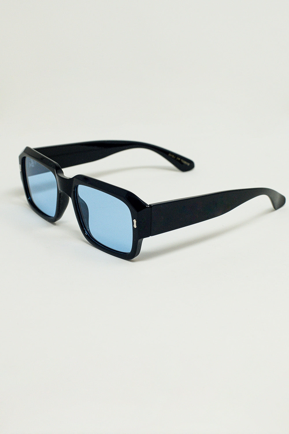 Rectangular Black Frame Sunglasses With Blue Lenses - Sunglasses