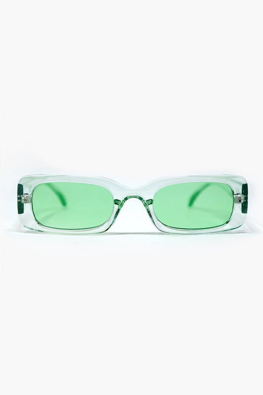 Rectangular Green Transparent Sunglasses with Green Smoke Lenses -