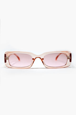 Óculos de sol retangulares rosa transparentes com lentes rosa fumado