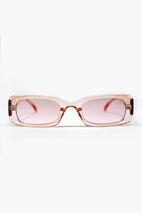 Rectangular Pink Transparent Sunglasses with pink Smoke Lenses